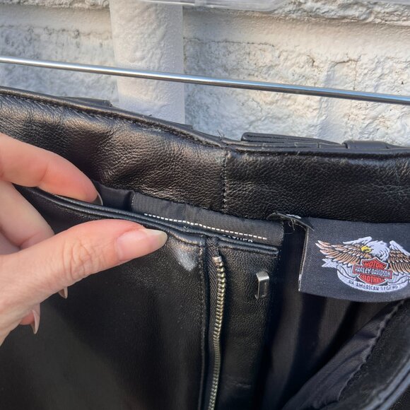 Harley Davidson Studded Black Genuine Leather Pants w Back Lace Up Detail Sz 10 - Picture 8 of 9